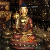 藏传佛教 国产精品仿尼泊尔 半鎏金纯铜佛像 三宝佛阿弥陀佛一尺