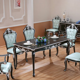 欧式餐桌椅组合美式实木田园饭桌长方形新古典大理石餐桌家具现货
