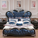 欧式床双人床雕花奢华实木床1.5米床美式真皮面深蓝色1.8米床现货