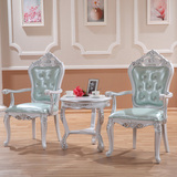实木雕刻欧式餐椅仿古白色餐桌椅美式皮艺咖啡椅欧式休闲扶手椅子