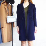 双面羊绒大衣 两粒扣羊毛尼大衣中长款女韩版修身保暖外套2016冬