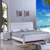实木床榆木床 白色双人床1.8米 原木高箱床现代中式家具1.5米婚床