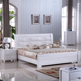 榆木床全实木床 1.8 1.5米双人床 高箱床 白色原木中式家具 婚床