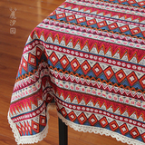 方格清新波西米亚民族风桌布布艺 棉麻亚麻茶几布抱枕 手工餐桌布