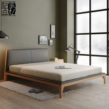 北欧日式实木橡木黑胡桃木床个性创意双人床简约现代软靠背床婚床