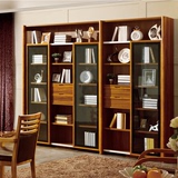 实木书柜现代中式简易自由组合书柜玻璃门书橱储物柜宜家木质书柜