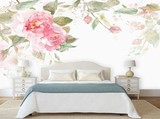 定制欧式手绘粉色水彩花卉背景墙 卧室床头背景壁纸墙纸 无缝壁画