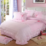 少女人物带花边床上用品四件套纯棉 韩版粉色公主床单2 2.3米被套