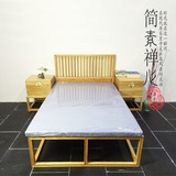 新中式古典禅意老榆木免漆实木家具简约时尚大床单人双人床床头柜