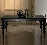 欧式餐桌 实木黑色钢琴烤漆餐桌 新古典餐桌 茶室餐厅长方形餐桌