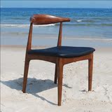实木餐椅复古简约美式椅子靠背休闲吧牛角椅饭店咖啡厅餐桌椅现代
