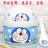 包邮日式大号汤碗可爱创意卡通泡面杯带盖饭碗筷家用陶瓷泡面碗杯