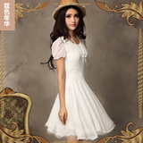 2014春夏季新款韩版修身欧美雪纺连衣裙 显瘦蕾丝长袖短袖短裙子