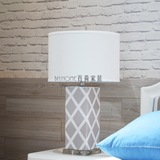 美式方形水晶台灯新中式灰色网格条纹陶瓷台灯样板房卧室床头客厅