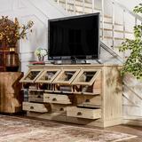 美式乡村客厅小户型落地实木电视柜欧式简约多功能橡木四门储物柜