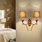 美式乡村田园复古铜色单 双头走廊 卧室墙壁客厅滇绿色麻布壁灯具