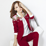 韩版春秋女式长袖长裤小西装修身显瘦三件套印花运动服休闲套装潮