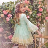 2016春装新款女装韩版日系甜美中长款喇叭袖修身高腰公主裙连衣裙