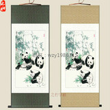 丝绸画 竹子熊猫图 装饰画客厅画 卷轴挂画 已装裱包邮 之竹字画