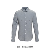 太平鸟男装衬衫 2016秋装灰色修身印花长袖衬衣男 代购B1CA63311