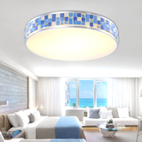 创意温馨时尚卧室LED吸顶灯圆形地中海蓝色海贝水晶马赛克客厅灯