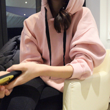 2016秋季新款蝙蝠外套韩国学院风甜美套头粉色宽松连帽学生卫衣女