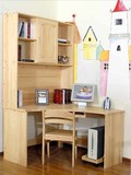 尺度松木家具　原木色　环保实木转角书桌　电脑桌　带书柜