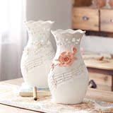 欧式新古典陶瓷 现代简约音符花瓶 客厅干花插花器餐桌装饰品摆件