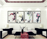 梅兰竹菊字画纯手绘油画中式客厅装饰画无框画四联画茶厅书房壁画
