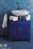 法式地中海蓝色实木浴室柜 落地柜橡木组合卫生间陶瓷盆卫浴柜