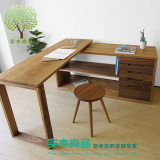 实木橡木欧式实木书桌书架台式电脑桌转角办公桌白橡木日式简约宜