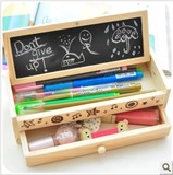 日韩国文具可爱铅笔盒 大容量木制DIY创意简约抽屉笔袋女