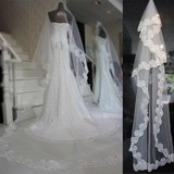专柜新娘结婚头纱蕾丝花边拖尾婚纱超长3米5米10米长度可定制白色