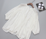 韩国东大门正版春夏白色纯色可爱娃娃衫镂空甜美大码衬衫上衣女装