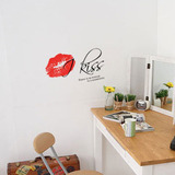I kiss 亲吻红唇服装店梳妆台卫生间玻璃瓷砖墙饰贴纸 雅风墙贴