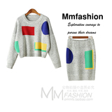 MMFS外贸原单剪标女装韩国优雅气质针织毛衣+半身裙两件套秋新品
