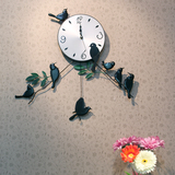 个性小麻雀鸟绿色枝铁艺挂钟简约时尚可爱家居装饰客厅创意时钟表