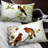 中式花鸟长方形柔绒腰枕腰垫沙发床头明清古典靠垫抱枕靠垫套订做