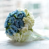 蓝玫瑰 韩式新娘手捧花 结婚手捧花 新娘仿真手捧花 花球