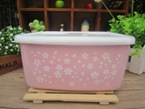 出口日本粉色小花系列长方形加厚翻边塑料盖搪瓷深型保鲜盒点心盒