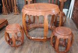东阳木雕红木家具 花梨木鼓凳鼓桌椅餐桌椅5件套 中式实木家具