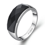 PT950纯银镀铂金黑玛瑙戒指 男女纯银戒指指环 饰品 新年礼物刻字