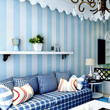 地中海蓝色墙纸 无纺布客厅卧室温馨儿童房 简约蓝白色竖条纹壁纸