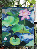 原创油画作品收藏 风景花卉写实 孤品装饰画《荷塘月色》纯手绘