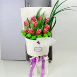 红粉黄郁金香绿色小雏菊礼盒长沙鲜花速递上海南京杭州同城送花