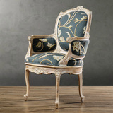 法式新古典欧洲白榉木家具进口蓝灰色提花布艺单人沙发椅预定