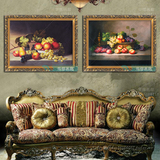 现代高清喷绘仿真油画欧美式客厅餐厅装饰挂画玄关二联壁画水果图