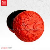 清仓折扣-雕漆盒 红色圆形小饰品盒/印泥盒/结婚礼品(龙)3寸