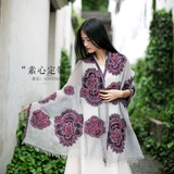 新款秋冬灰色披肩薄款刺绣  印度尼泊尔进口 羊毛紫色印花围巾