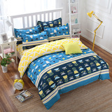 印花透气床上用品蓝色黄色卡通简约被套床单裸睡学校宿舍四件套秋